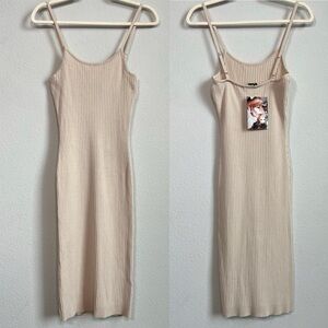 NWT Naked Wardrobe Ribbed Tan Knit Tank Midi Dress